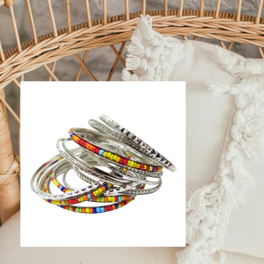 Bangle Bracelet Set -NEW-14 Pcs Multi Color Stackable Boho Chic - Picture 4 of 5